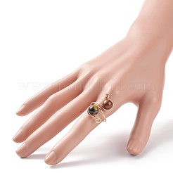 Round Gemstone Braided Open Cuff Ring&nbsp;RJEW-JR00491
