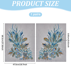 2Pcs 2 Styles Peacock Feather Shape Polyester Embroidery Sew on Flower Appliques&nbsp;PATC-MA0001-35