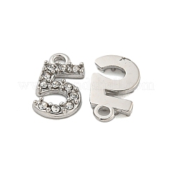 304ステンレスペンダント  クリスタルラインストーン付き  数字のチャーム  数  9x5x1mm  穴：1mm&nbsp;STAS-L080-002P-05