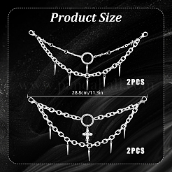 4Pcs 2 Styles Alloy Spiked Cone Cross Tassel Boot Strap Chains&nbsp;HJEW-DR00290