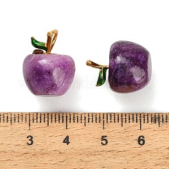 天然の石英ペンダントを染めた  真鍮パーツ  りんごチャーム  ゴールドカラー  パープル  17x14mm  穴：3x4mm&nbsp;GG-CBAA20A-07G-03