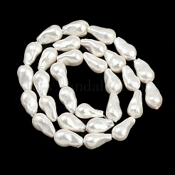 電気メッキガラスビーズ連売り  模造パール  ナゲット  ホワイト  13~15x7.5x8mm  穴：1.2mm  約29個/連  15.35''（39センチメートル）&nbsp;GLAA-H039-01