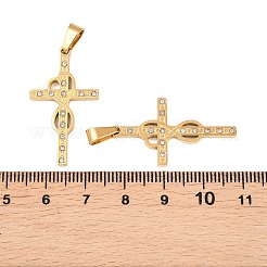 304ステンレススチールラインストーンペンダント  インフィニティクロスチャーム  ゴールドカラー  32.5x18.5x2mm  穴：6.5x3.5mm&nbsp;STAS-Z190-12G-01