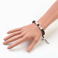 バレンタインデー特別贈り物  天然溶岩とハウライト編みビーズブレスレット  1-7/8インチ（4.9cm）  1連 /セット&nbsp;BJEW-JB03729