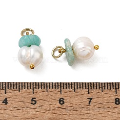 天然アマゾナイトと天然淡水パールのペンダント  チップと米粒のビーズチャーム  ゴールドカラー  15~16x9~10x8~9mm  穴：3.5mm&nbsp;PALLOY-JF06022
