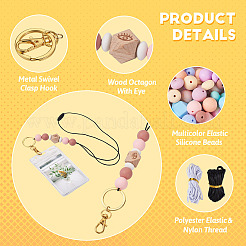 DIY キーホルダー リストレット作成キット  合金分割キーリングとクラスプを含む  プラスチック離脱クラスプ  六角＆丸＆そろばん シリコン＆ウッドビーズ  ミックスカラー&nbsp;DIY-TA0004-39