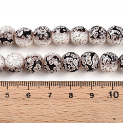 透明ベーキングペイントガラスビーズ連売り  ラウンド  ツートン  古いレース  10~10.5mm  穴：1.4mm  約79~83個/連  29.92~31.10インチ（76~79cm）&nbsp;DGLA-N009-10mm-08