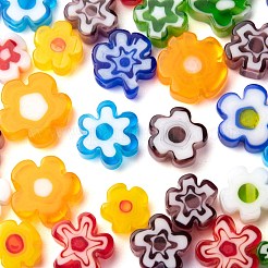 8色の手作りミルフィオリガラスビーズ連売り  花  ミックスカラー  6.4~9x3.2mm  穴：1mm  325個/箱&nbsp;LAMP-LS0001-13
