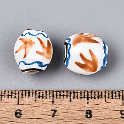 手作り磁器印刷ビーズ  バレル  ファミーユは磁器バラ  砂茶色  13~14x11~12x10~10.5mm  穴：1.8~2mm&nbsp;PORC-T133-04