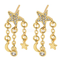 Clear Cubic Zirconia Moon and Star Dangle Stud Earrings&nbsp;EJEW-K090-01G