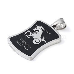 304ステンレスペンダント  エナメル  ステンレス鋼色  星座の長方形  山羊座  39x26x3mm  穴：7x3mm&nbsp;LS-STAS-O008-01L