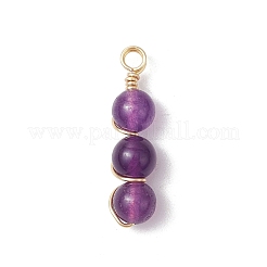 Natural Green Aventurine/Amethyst/Carnelian/Tiger Eye/Rose Quartz/Lapis Lazuli/White Jade Round Beaded Copper Wire Wrapped Pendants&nbsp;PALLOY-JF03442-01