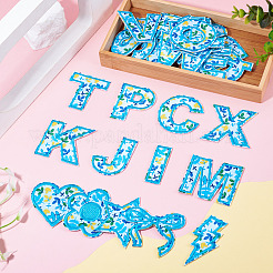 ポリエステル刺繍用粘着糸アイロン接着/縫い付けパッチ2セット  布のアップリケ  ポリエステル刺繍用粘着糸アイロン接着/縫い付けパッチ1セット  混合図形  シアン  50~54x18~70x1.6mm&nbsp;PATC-TA0001-54A