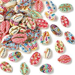 60Pcs 12 Styles Printed Natural Shell Beads&nbsp;BSHE-CJ0001-10