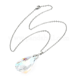 Clear AB Faceted Glass Teardrop Pendant 304 Stainless Steel Cable Chain Necklaces&nbsp;NJEW-JN06177