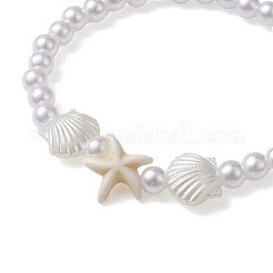 ABS プラスチック模造パール ビーズ ストレッチ ブレスレット  貝殻色  内径：2-1/8インチ（5.4cm）&nbsp;BJEW-JB10104-03