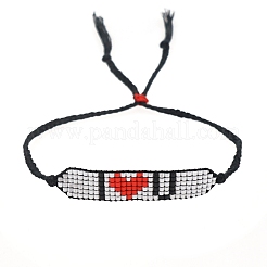 Glass Seed Wide Band with Word I Love U Heart Friendship Link Bracelet for Women&nbsp;BJEW-P269-11