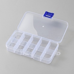 PPプラスチック10グリッドビーズ収納ボックス、ヒンジ付き蓋付き  長方形  透明  6.95x12.7x2.2cm  内径：3x2.4のCM&nbsp;CON-WH0085-171