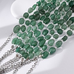 女性用ナチュラルグリーンアベンチュリンビーズブレスレット  ナゲット  201個のステンレススチール製金具付き  7-1/2インチ（19.2cm）&nbsp;G-P563-07P-23