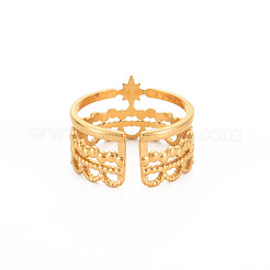 Ion Plating(IP) 304 Stainless Steel Star Open Cuff Ring for Women&nbsp;RJEW-S405-151G