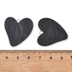 バレンタインデー用合金とアクリルパーツ  ハートチャーム  ブラック  プラチナ  29x28x3.5mm  穴：1.8mm&nbsp;AC-E003-11B-P02