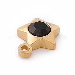 304ステンレスペンダント  ラインストーン付き  スターのチャーム  ゴールドカラー  ジェット  9.5x7.5x3mm  穴：1.4mm&nbsp;STAS-P310-22G-03
