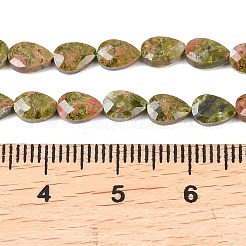 天然石ユナカイトビーズ連売り  ティアドロップ  多面カット  6x4x2.5mm  穴：0.6mm  約63個/連  14.96''（38センチメートル）&nbsp;G-A303-A03-01