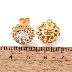 真鍮製 マイクロパヴェ キュービックジルコニア スタッドピアス 女性用  ヒマワリ  ゴールドカラー  14mm&nbsp;EJEW-F418-16G