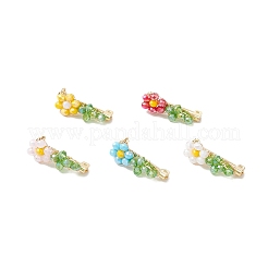 5色の花のガラスブローチ5個  バックパック用の真鍮製ラペルピン  ミックスカラー  11x27.5mm  1pc /カラー&nbsp;JEWB-TA00019