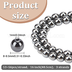 合成磁気無しヘマタイトビーズ連売り  ラウンド  8mm  穴：1.5mm  約53~56個/連  16インチ（40.5cm）  1連&nbsp;G-ME0001-43A