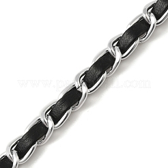 酸化アルミニウムロープチェーン  puイミテーションレザー付き  溶接されていない  ブラック  7x3.5mm  50ヤード/バンドルに関する&nbsp;CHA-NH0001-01B-03