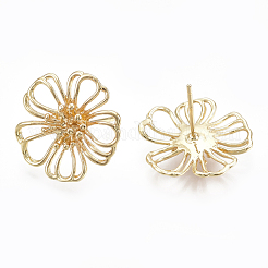 真鍮製スタンドピアス  18KGP本金メッキ  花  19.5x19.5mm  ピン：0.7mm&nbsp;KK-S348-122