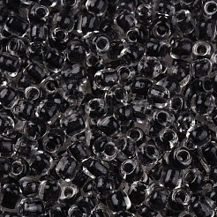 暗闇で光る透明なガラスシードビーズ8/0個  ラウンド  ブラック  3.5x1.6mm  穴：1mm  約18200個/450g  450 G /袋&nbsp;SEED-YWC0001-01A