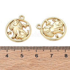 304ステンレスペンダント  犬のチャームが付いた丸い形  長持ちメッキ  ゴールドカラー  21.5x18.5x2.5mm  穴：1.8mm&nbsp;SA-CBA3037-07G