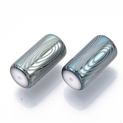 電気メッキガラスビーズ  円模様でカラム  アクアマリン  20x10mm  穴：1.2mm  約50個/袋&nbsp;EGLA-N003-02C