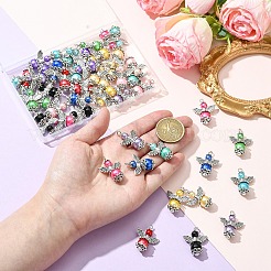48個12色ガラスペンダント  天使  パールガラスパールラウンドビーズと合金の留め具付き  ミックスカラー  30mm  穴：2.5mm  4個/カラー&nbsp;PALLOY-YW00051