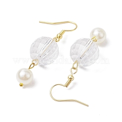 アクリルファセットラウンドダングルイヤリング  女性用304ステンレススチールイヤリング  ゴールドカラー  47x13.5mm&nbsp;EJEW-JE05833