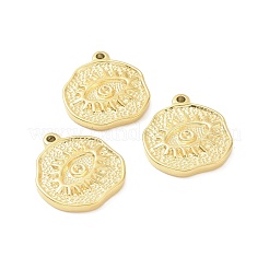 304ステンレスペンダント  テクスチャ  目でフラットラウンド  ゴールドカラー  21.5x19x2.5mm  穴：1.5mm&nbsp;STAS-G273-18G