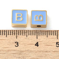 304ステンレススチールエナメルビーズ  14KGP本金メッキ  文字のある正方形  文字B  8x8x4mm  穴：2mm&nbsp;STAS-L022-293G-B