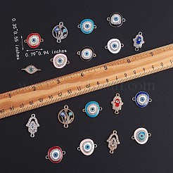 20 個目エナメルチャームコネクタフラットラウンドナザールボンジュウチャーム盛り合わせナザールボンジュウコネクタジュエリーネックレスブレスレットイヤリング製造工芸品  プラチナ·ゴールデン  20~24x9~14mm&nbsp;JX222A