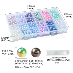 DIY ラウンドレインボー ABS プラスチック模造真珠ビーズブレスレット作成キット  ミックスカラー  7.5~8x7~7.5mm  穴：1.6~2.3mm  12色  25個/カラー  300pc&nbsp;DIY-FS0007-71