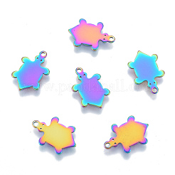 イオンプレーティング（IP）201ステンレススチールチャーム  カメ  虹色  15x10x1mm  穴：1.2mm&nbsp;STAS-N098-125M