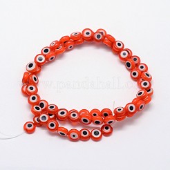 Handmade Evil Eye Lampwork Flat Round Bead Strands&nbsp;LAMP-L058-6mm-08