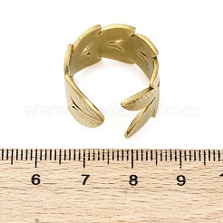女性用304ステンレススチールオープンカフリング  葉  18KGP本金メッキ  14.5mm  調整可能&nbsp;RJEW-Z083-02G-02
