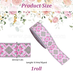 Rhombus Pattern Ethnic Style Embroidery Floral Polyester Ribbons&nbsp;OCOR-WH0070-324C