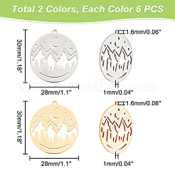 12個2色201ステンレスペンダント  キャメル付きフラットラウンド  本金メッキ&ステンレススチールカラー  30x28x1mm  穴：1.6mm  6個/カラー&nbsp;STAS-DC0011-01
