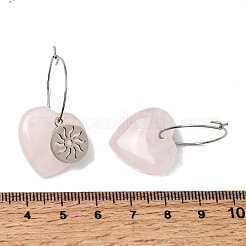 Natural Rose Quartz & 304 Stainless Steel Hoop Earrings for Women&nbsp;EJEW-G475-01P-07