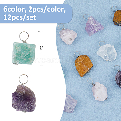 12Pcs 6 Styles Raw Rough Natural Green Aventurine & Amethyst & Tiger Eye & Quartz Crystal & Rose Quartz Pendants&nbsp;PALLOY-FH00085