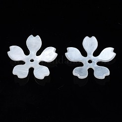 プラスチックビーズ  花  乳白色  17~17.5x18x3.5mm  穴：1.4mm&nbsp;KY-N015-54