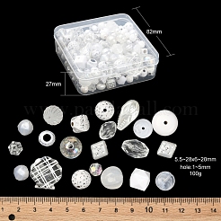 100グラムのアクリルビーズ  混合図形  ホワイト  5.5~28x6~20x3~11mm  穴：1~5mm&nbsp;SACR-YW0001-41C